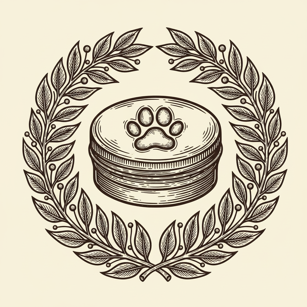 Woodcut illustration of a paw balm tin