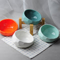 Tilted ceramic pet bowl