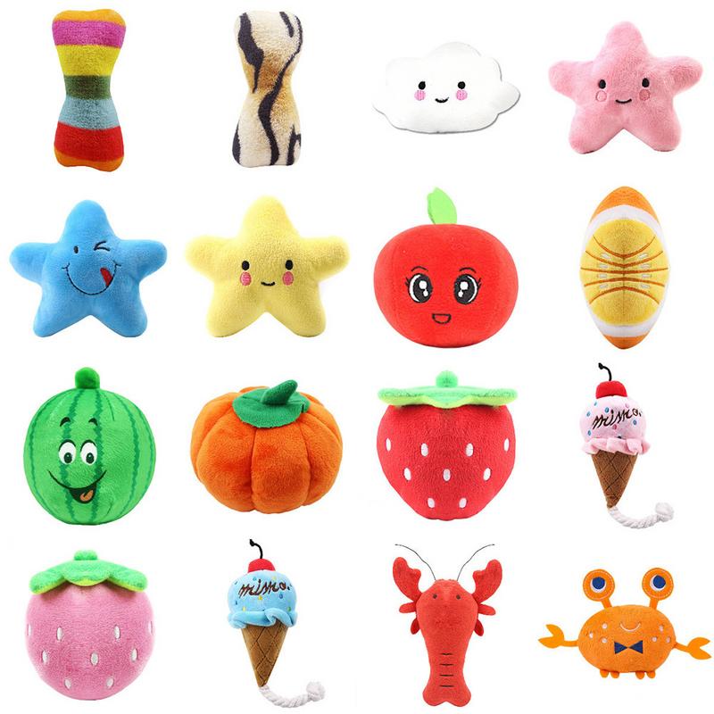 Plush squeaky fruit and veg dog toys