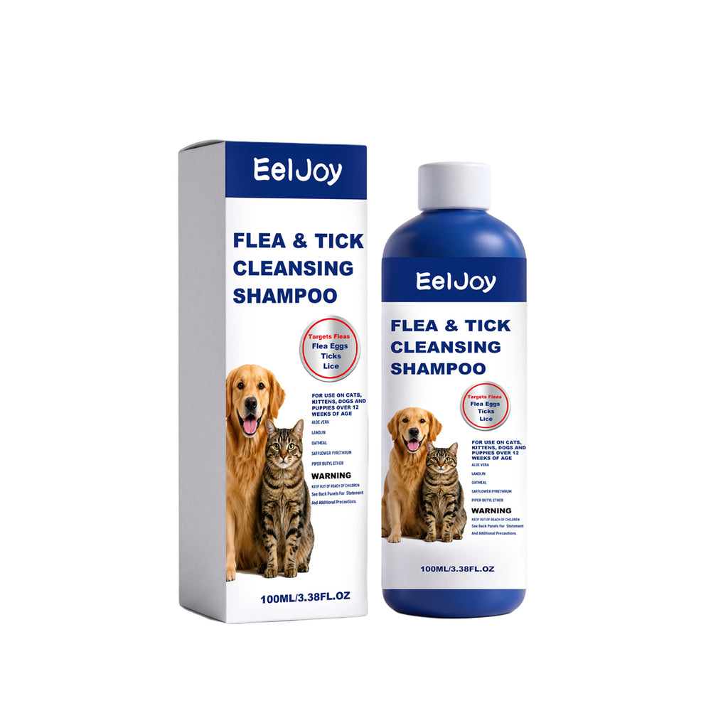 Flea and tick pet shampoo bottle