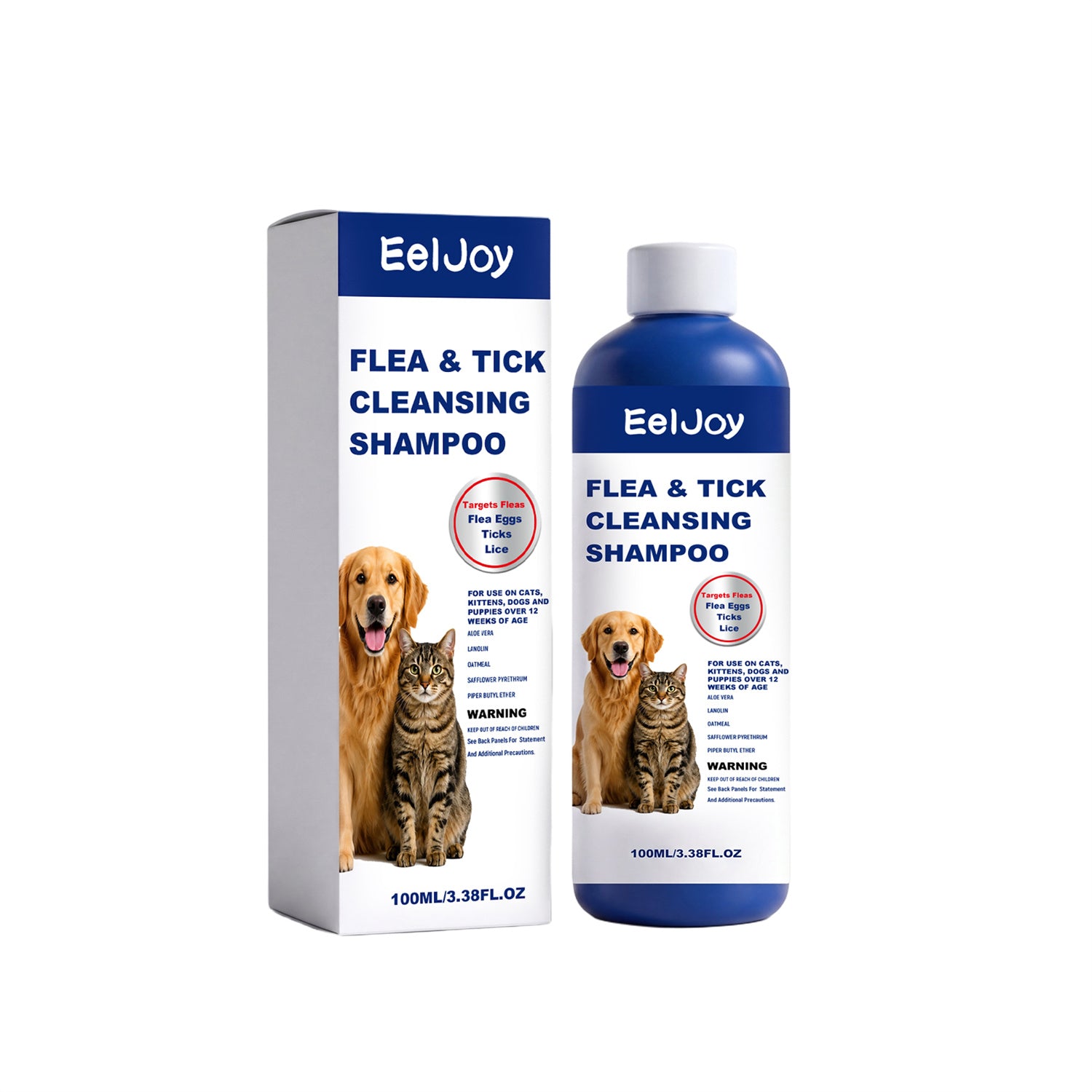 Flea and tick pet shampoo bottle