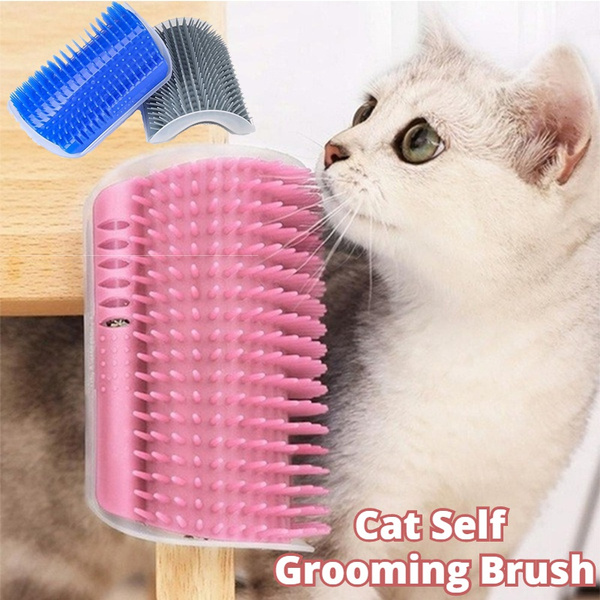 Cat self-groomer wall corner brush