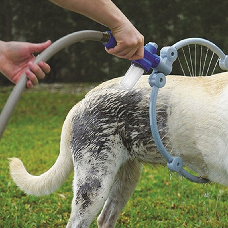 Pet shower ring connects to garden hose